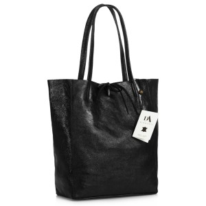 Geanta shopper din piele naturala DiAmanti Luisa Nero Metallico